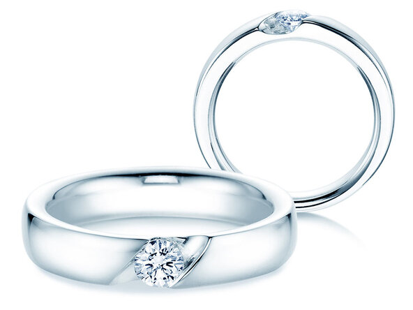 Engagement ring Italic in 9K white gold with diamond 0.30ct H/SI