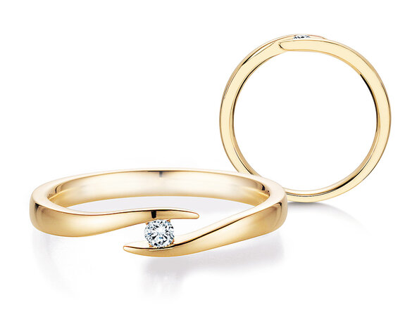 Engagement ring Twist in 14K yellow gold with diamond 0.05ct H/SI