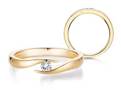 Engagement ring Twist in 9K yellow gold with diamond 0.15ct G/SI